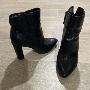 Gently used faux snakeskin heeled booties